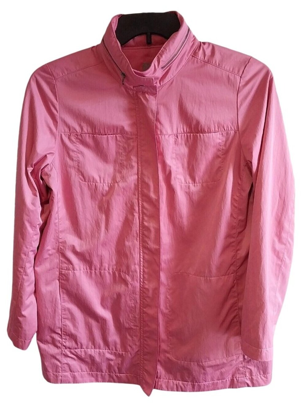 J. Jill Womens Pink Lightweight Rain Nylon/Polyester Zip Jacket With Hood & Pock